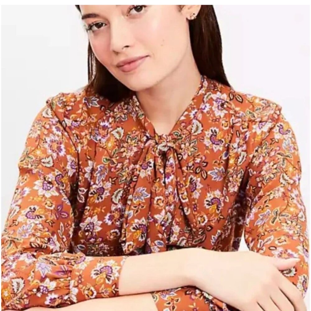 LOFT Floral Bow Blouse XL
